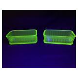 2 Uranium Glass Refrigerator Dishes