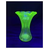 Vintage Ruffled Uranium Glass Vase