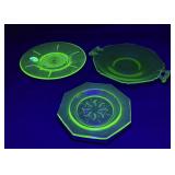 3 Vintage Uranium Glass Serving Pieces