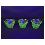 3 Uranium Glass Custard Cups