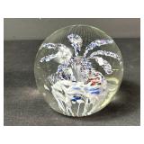 Blue, White and Red glass flower Paperweight