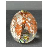Orange and White egg shape glass Paperweight