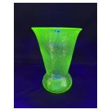 Uranium Glass Flared Textured Vase