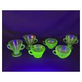 Uranium Glass Tea Cups, Creamer, and More