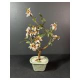 Jade & Pink Floral Tree in Celadon Planter