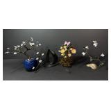 Decorative Floral Metal & Stone Style Sculptures