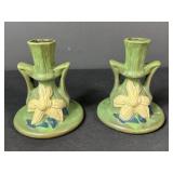 Roseville Pottery Floral Candlestick Holders