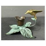 Cast Metal Flower Frog with Hummingbird
