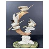 Carved Stone Cranes on Crescent Moon Figurine