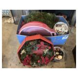 Box of Christmas decor and more