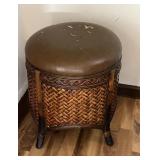 Woven Rattan Round Stool w/Cushioned Seat