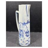 30 " Blue & White Farm Scene Ceramic Pitcher