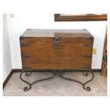 Wood Storage Trunk on Wrought Iron Stand