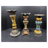 3 Decorative Floral Pedestal Candle Holders