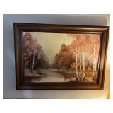 Signed Autumn Birch Landscape Painting