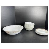 Corelle butterfly Gold Bowls, saucers and serving