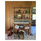 Large Faux Bamboo Shelf and Contents