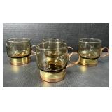 Set of 4 Amber Glass & Brass like Mugs
