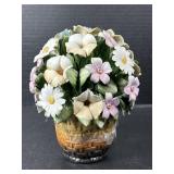 Capodimonte Summer Flowers Porcelain Basket