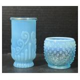Blue glass Avon and hobnail vases