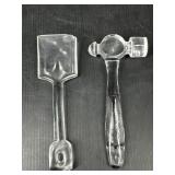 Clear Glass Hammer & Shovel Figurines