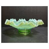 Blue Opalescent Ruffled Glass Bowl
