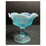 Fenton Blue Opalescent Glass Pedestal Bowl