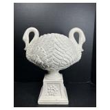 White Ceramic Swan Pedestal Planter