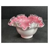 Scalloped pink and White Glass bowl