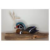 Handcrafted Stained Glass Wood Duck on Driftwood