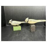 2 Folk Art Carved Wooden Blue Jay Decoys