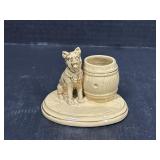 Vintage Ceramic Glazed Dog with Barrel Toothpick