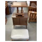 Record case, little table, and small bench