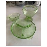 3pc Uranium Glass Dishware