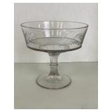 Long stem Etched Glass Serving Bowl