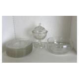 Etched glass Bowl, plates