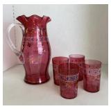 Hand painted Fluted Pitcher with cups