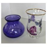 Gold Rimmed Butterfly Vase, Purple Vase