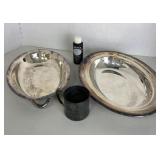 Silver Serving Dishes, Cup, and Tarnish Cleanser