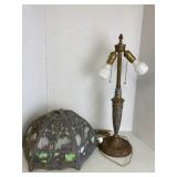 Antique Lamp and Lead Glass Cover- with Damage