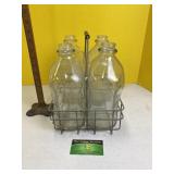 Antique Milk Carrier with bottles