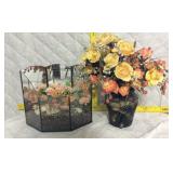 Plant display and silk flower with vase