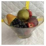 Glass bowl with artificial fruit