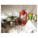 Red lantern, tins, candles, etc.