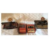 Vintage toy typewriters and adding machine