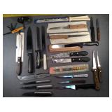 Assortment of knives & Sharpener