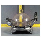 Vintage Round butter dish w/ glass lid