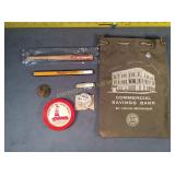Pins, Pocket knife, money bag
