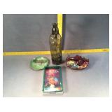 Ash Trays & Green Glass Bottle