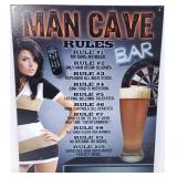 MAN CAVE RULES TIN SIGN 12x16"